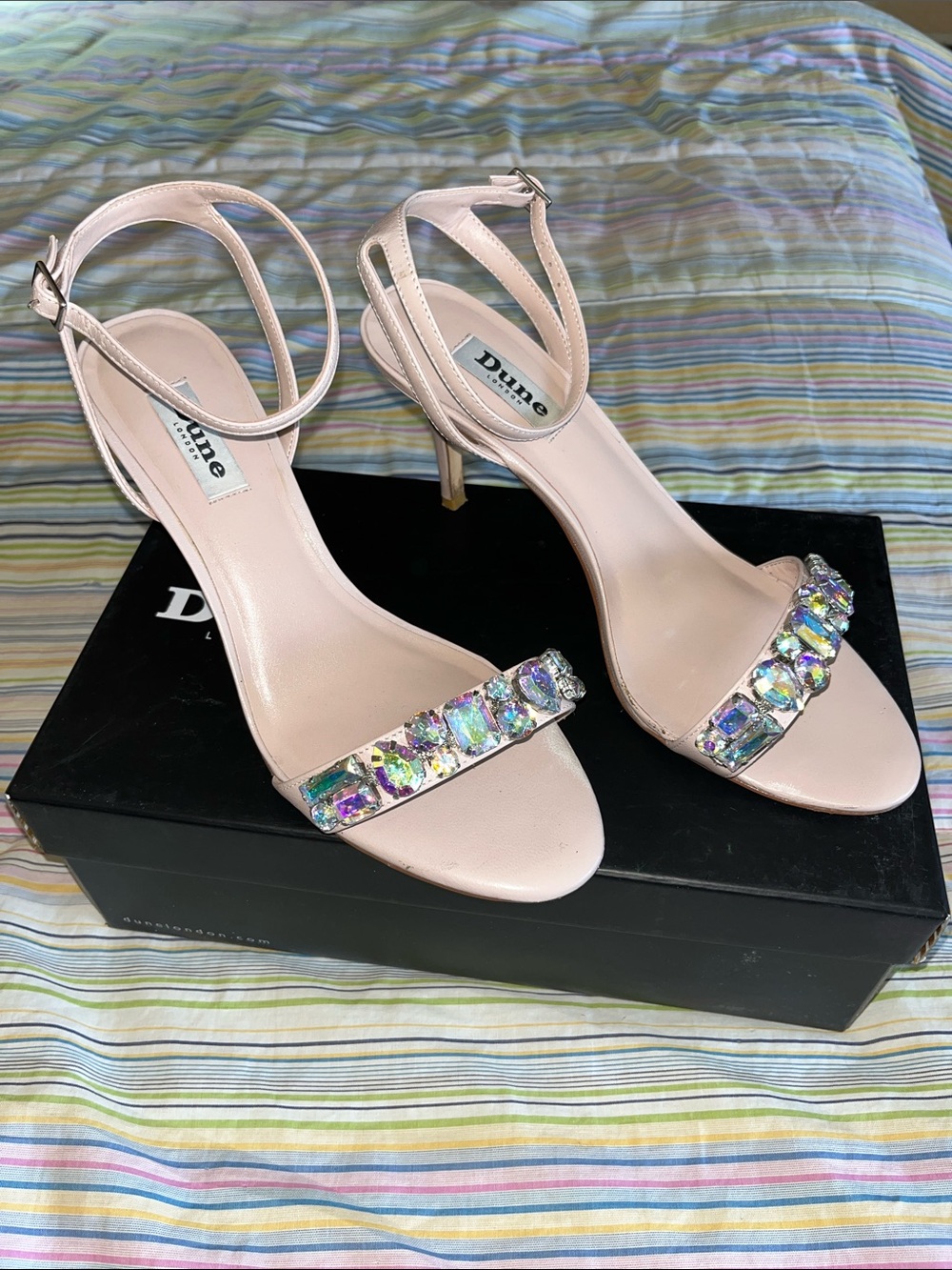Dune London Wendi Pale Pink Jewel-Embellished Ankle‎ Strap Heels 8M